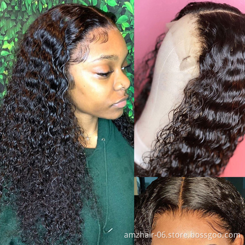Deep Curly Wave Virgin 100% Human Hair Lace Frontal Closure Wig HD Lace Raw Indian Temple Hair Pre Plucked Glueless Front Wig